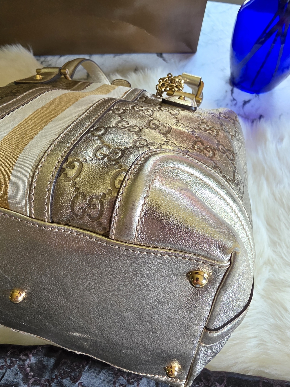 Gucci Treasure Metallic Gold Vintage Jaquard Guccismma Shoulder Bag - Picture 12 of 15